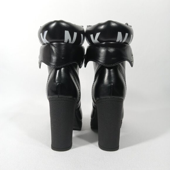 DKNY Black Moto Style Lace Up Logo High Heel Ankle Boots Womens Size 7.5 - Picture 8 of 14